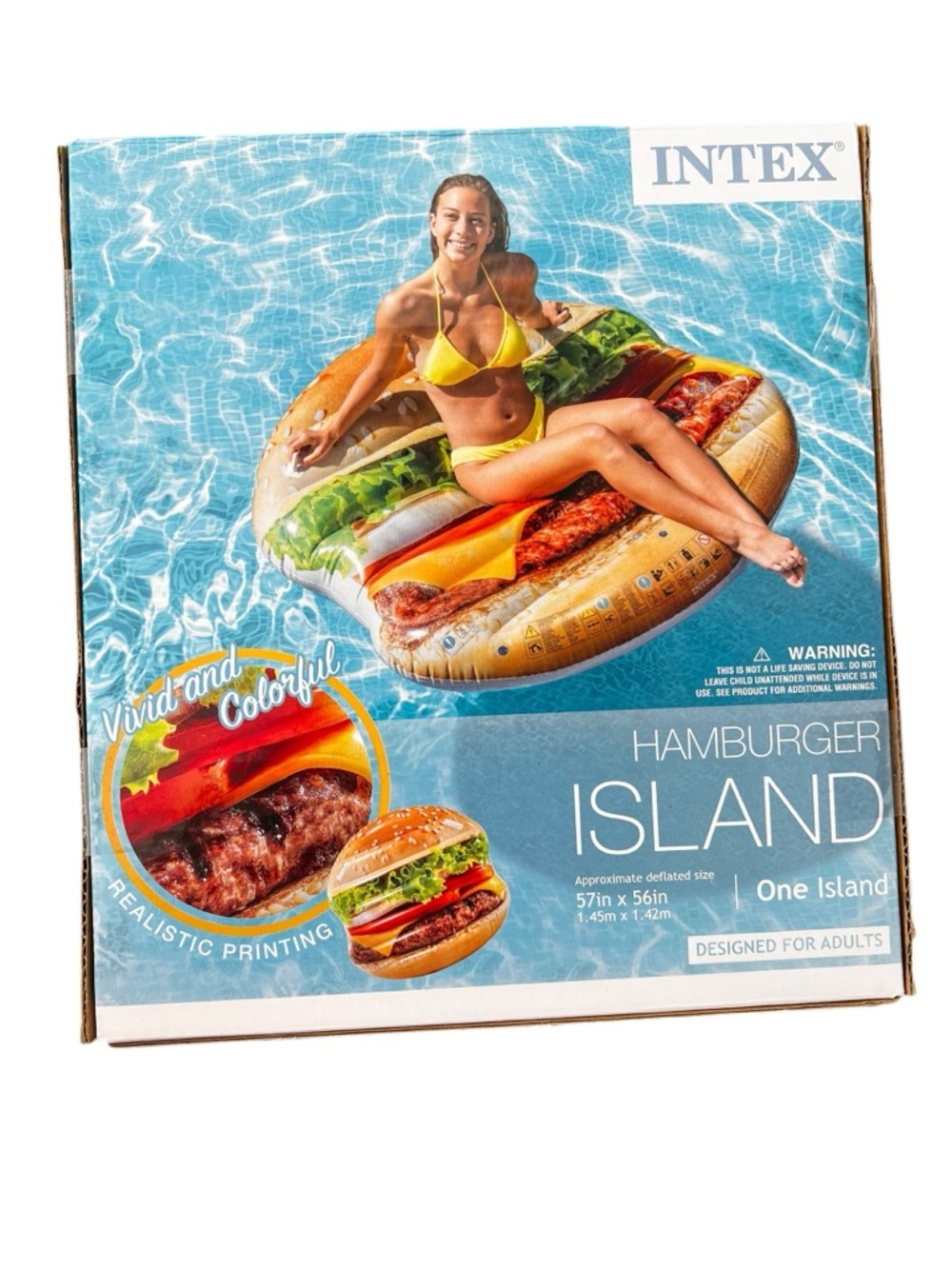 Intex Hamburger Burger Pool Island Float Inflatable Mat Raft Large 57” x 56” - Picture 3 of 9
